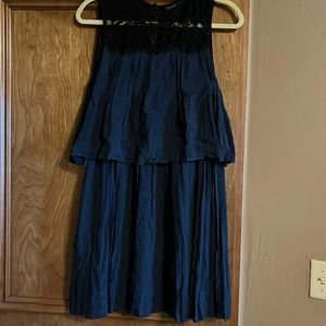 Rachel Zoe Size 8 Navy & Black Viscose Sleeveless Key Hole Lace Detail Dress